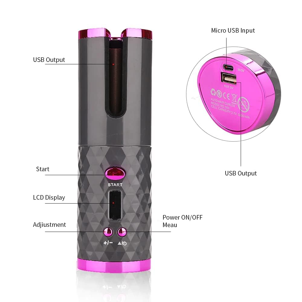 Usb Rechargeable Cordless Curling Iron Ceramic Rotating Wireless Hair Curler